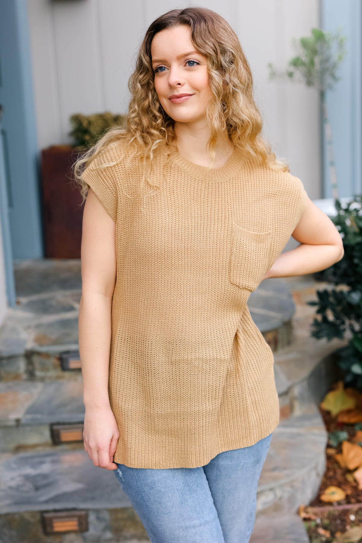 Taupe Dolman Ribbed Knit Sweater Top