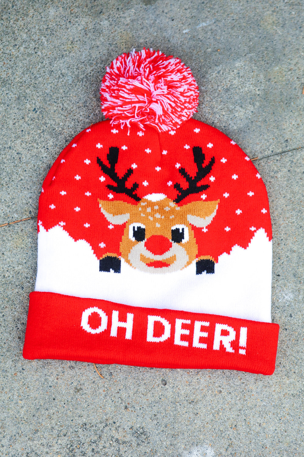 Oh Deer Rudolph Reindeer Pom-Pom Beanie