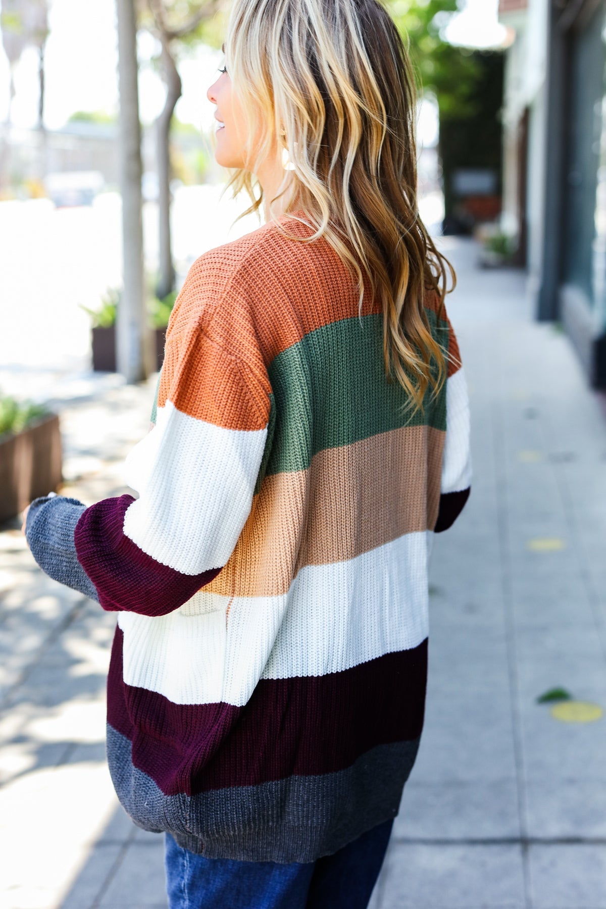 Plum & Olive Color Block Open Cardigan