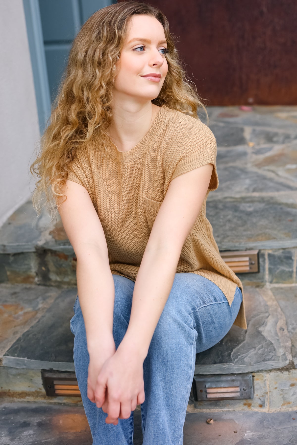 Taupe Dolman Ribbed Knit Sweater Top