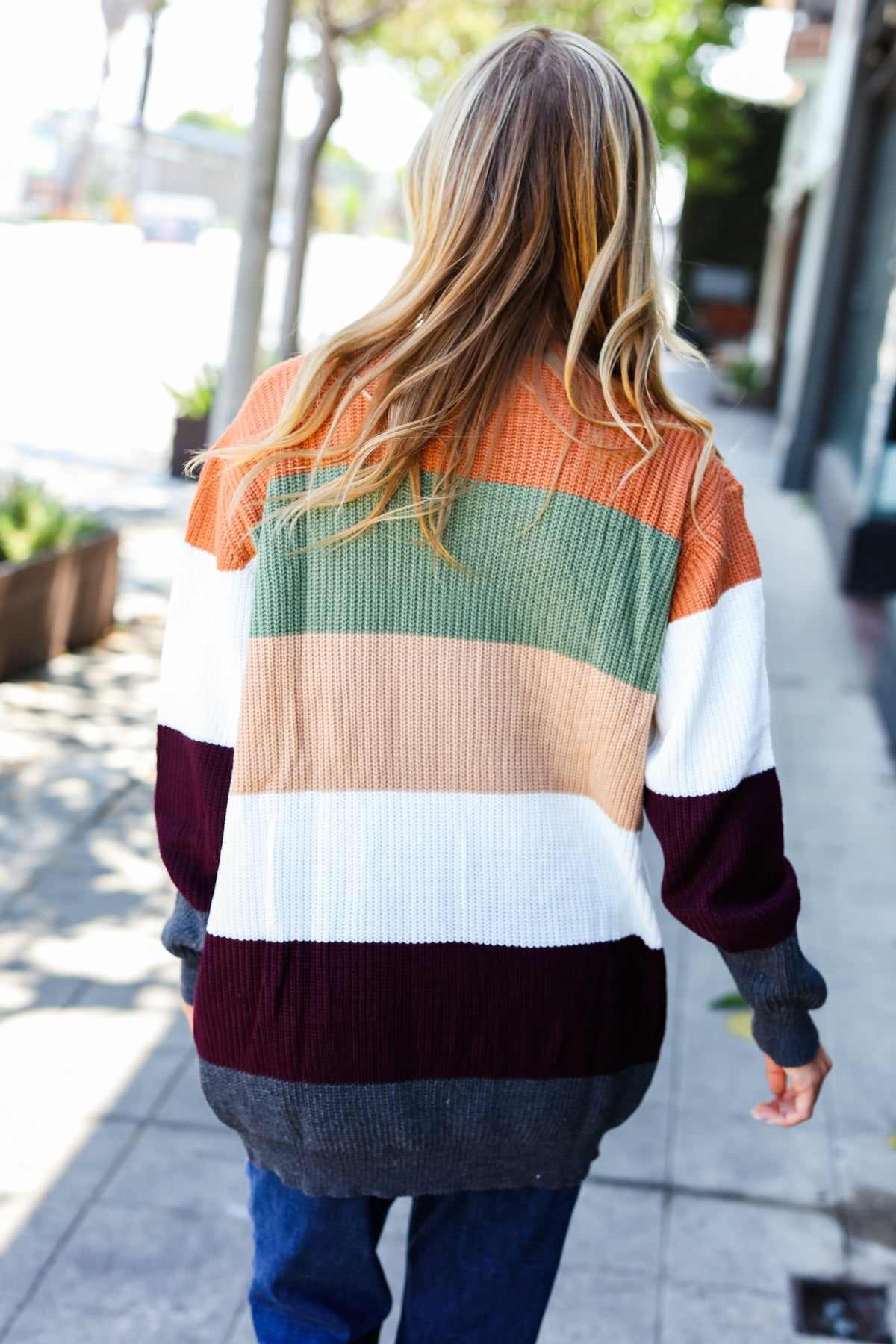 Plum & Olive Color Block Open Cardigan