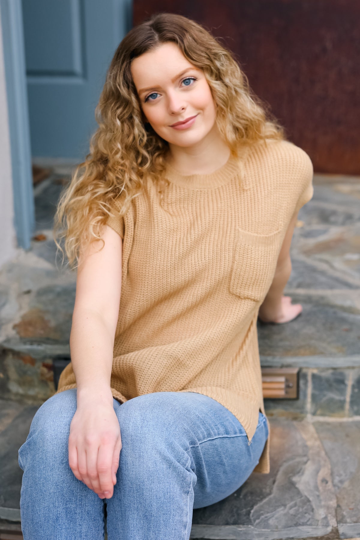 Taupe Dolman Ribbed Knit Sweater Top