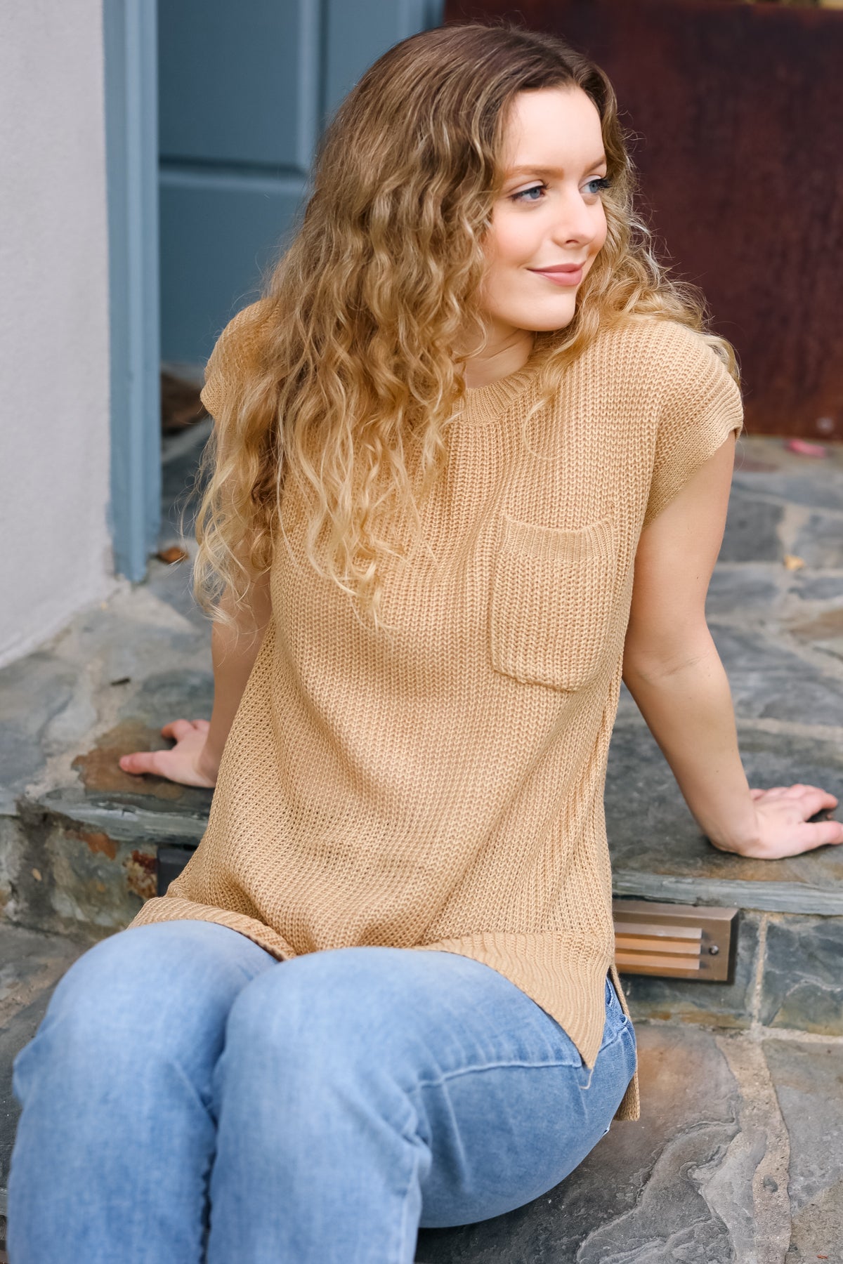 Taupe Dolman Ribbed Knit Sweater Top