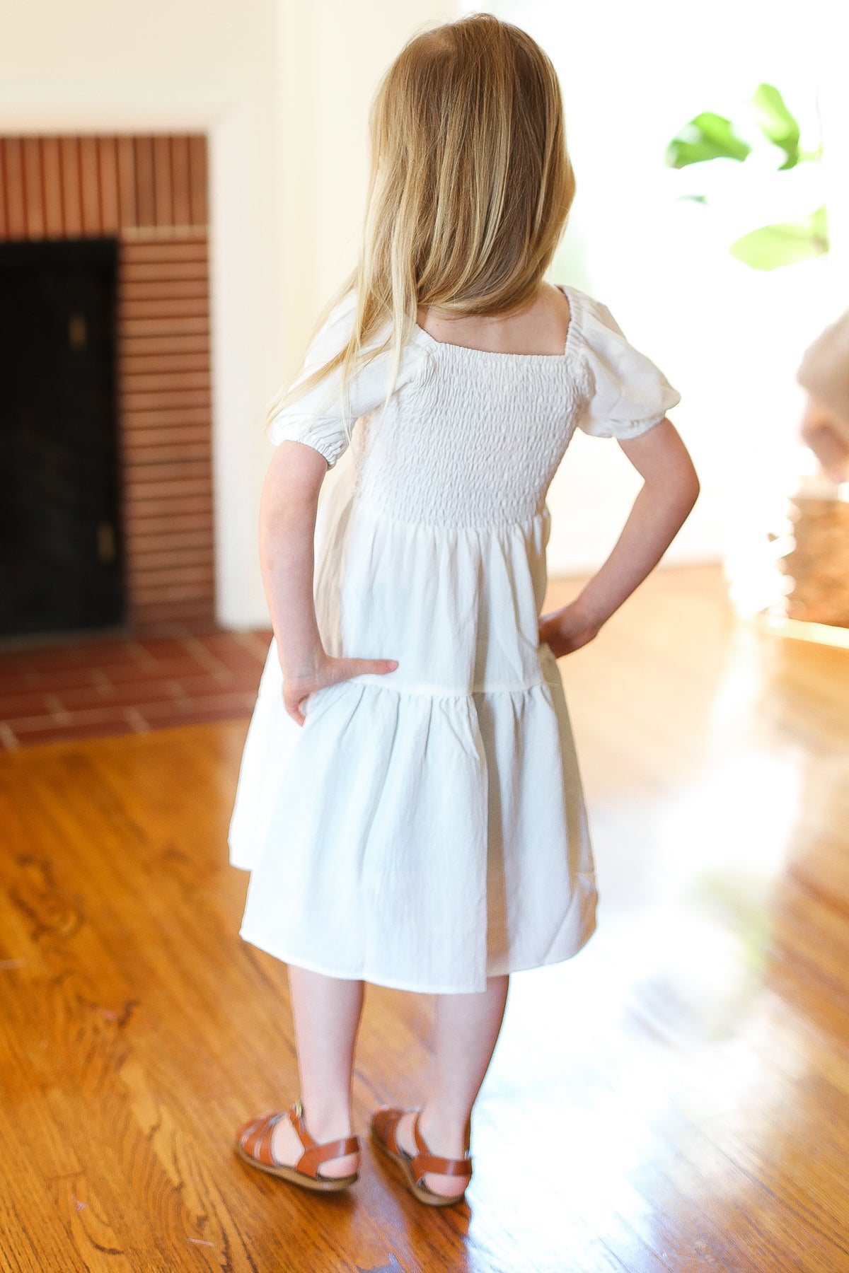 Ivory Smocked Bubble Sleeve Tiered Dress