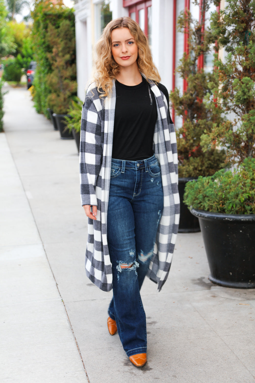 Black Buffalo Plaid Hacci Cardigan