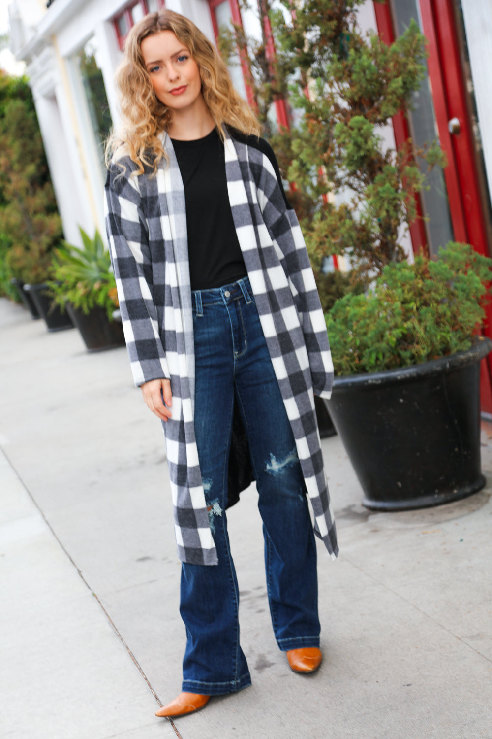 Black Buffalo Plaid Hacci Cardigan