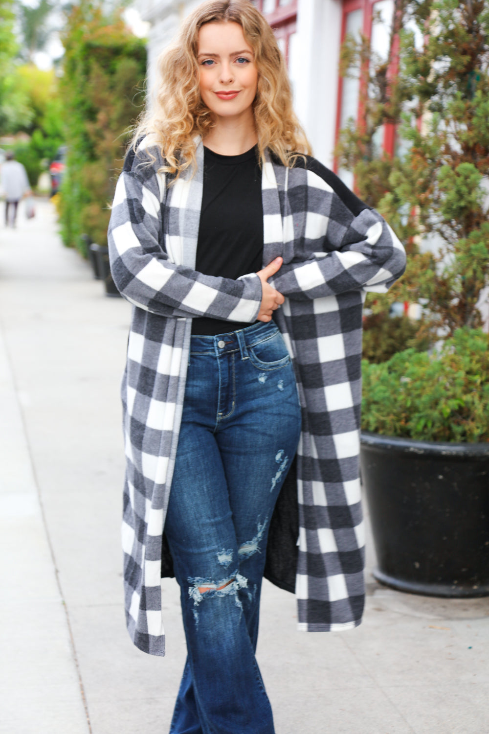 Black Buffalo Plaid Hacci Cardigan