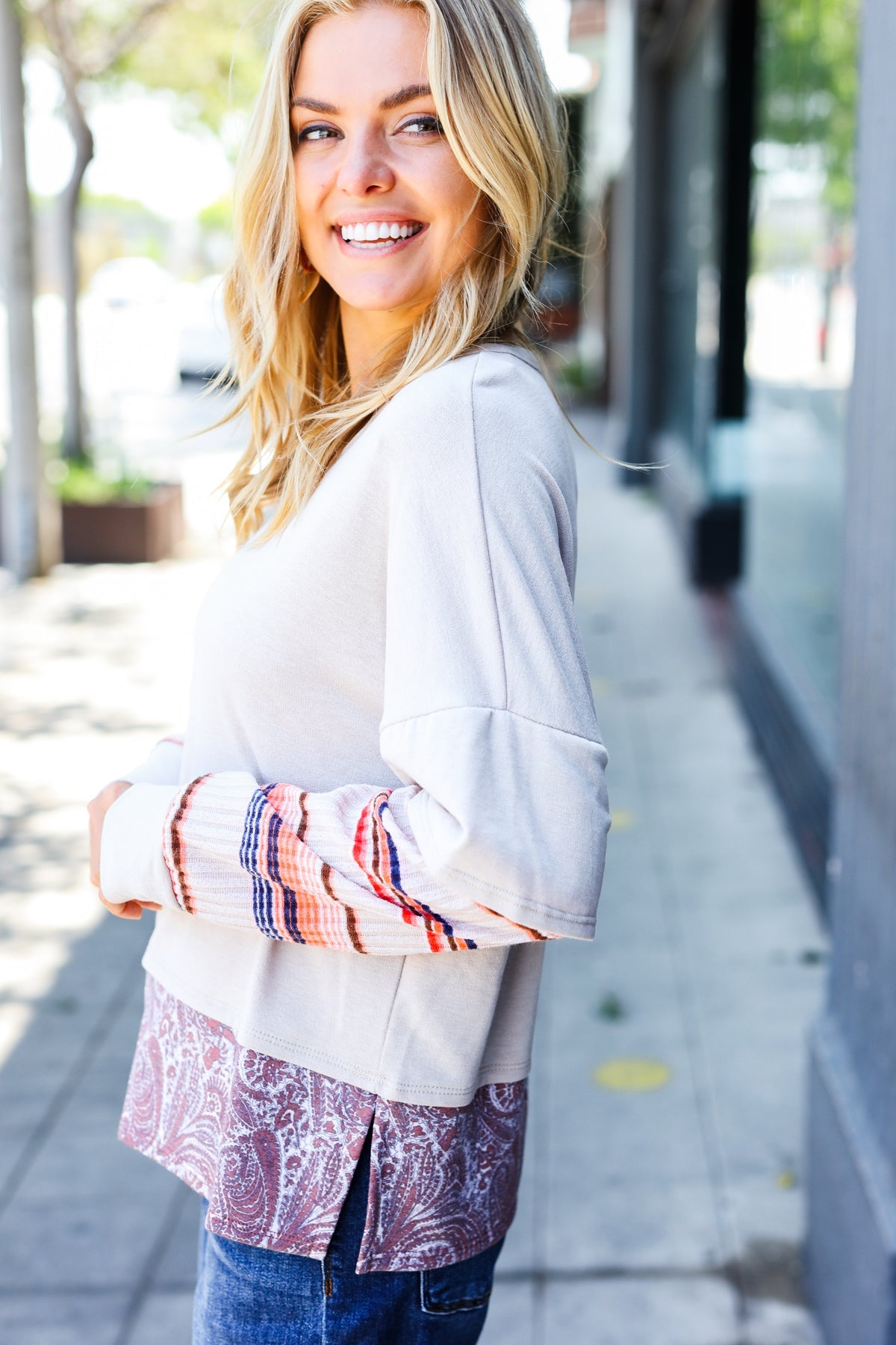 Taupe Stripe & Paisley 2-in-1 Terry Top