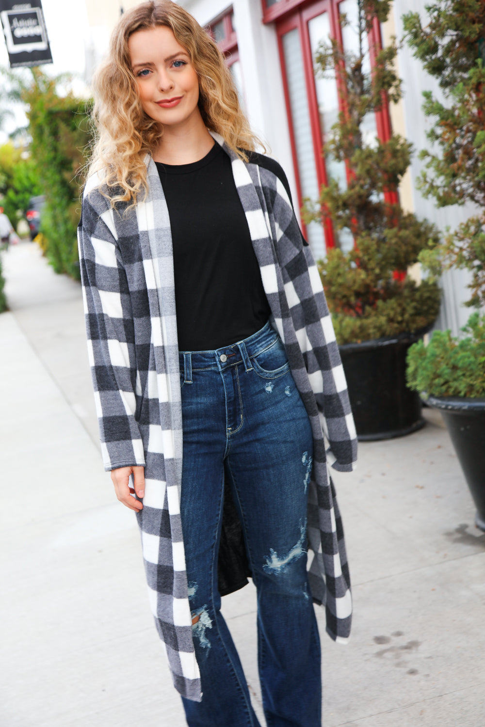 Black Buffalo Plaid Hacci Cardigan