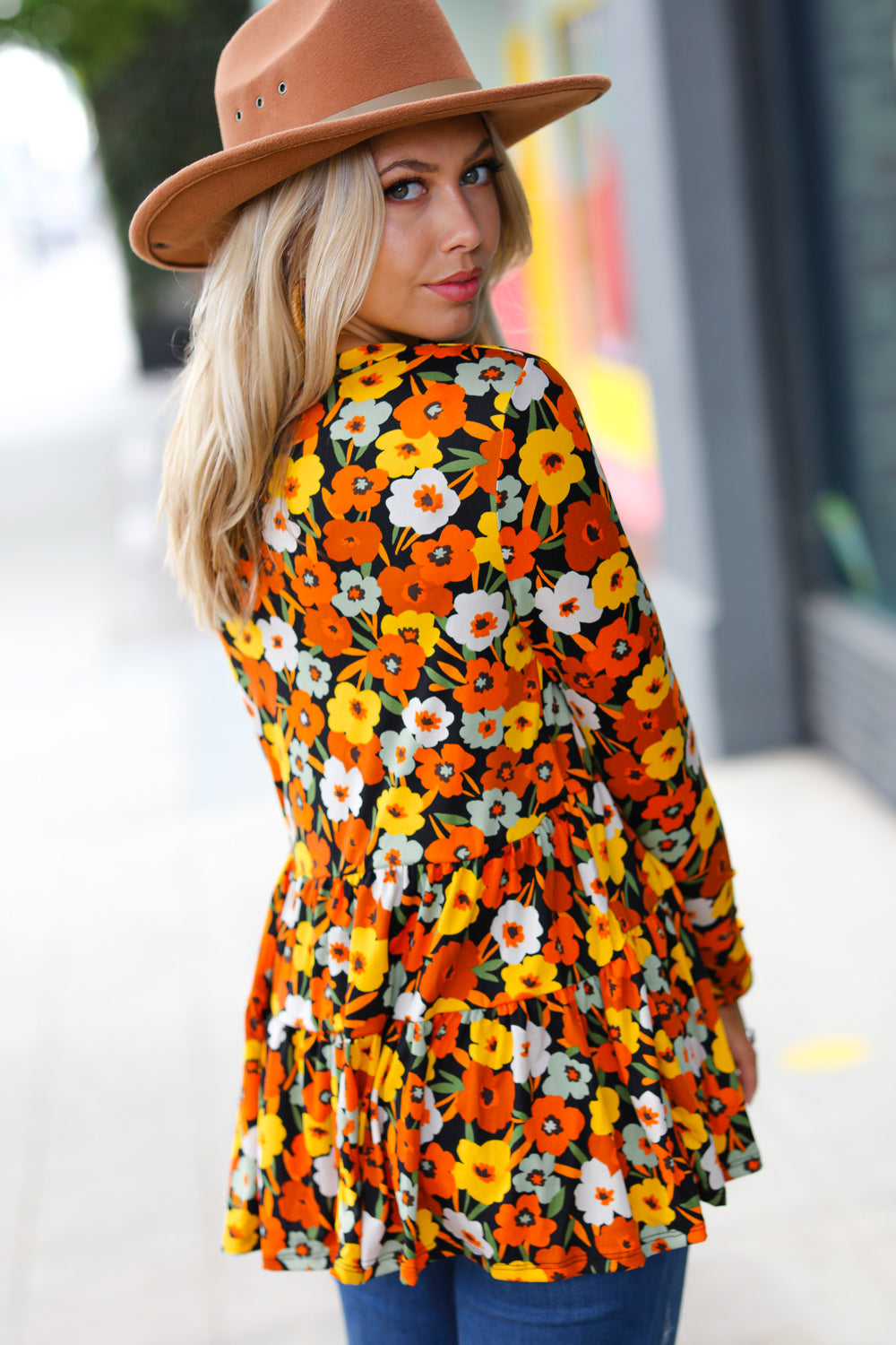 Rust Floral Tiered Babydoll Top