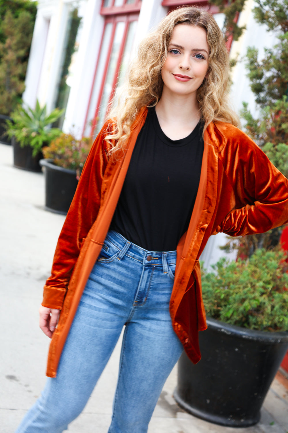 Rust Velvet Button Down Tunic Top