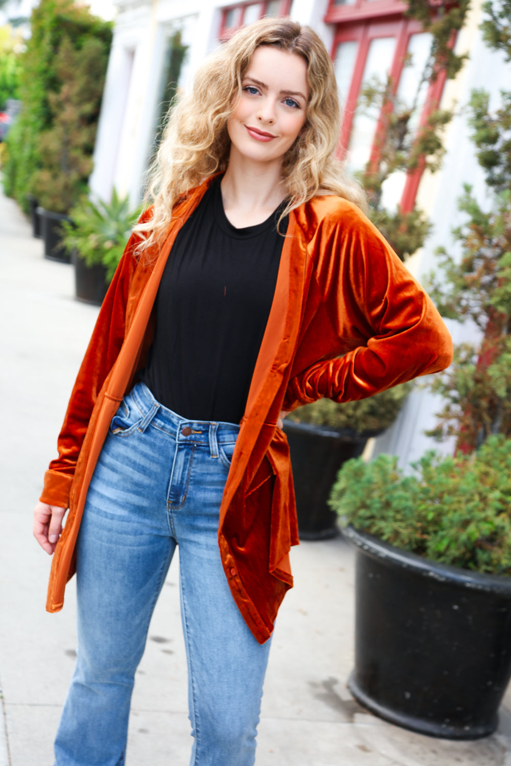 Rust Velvet Button Down Tunic Top