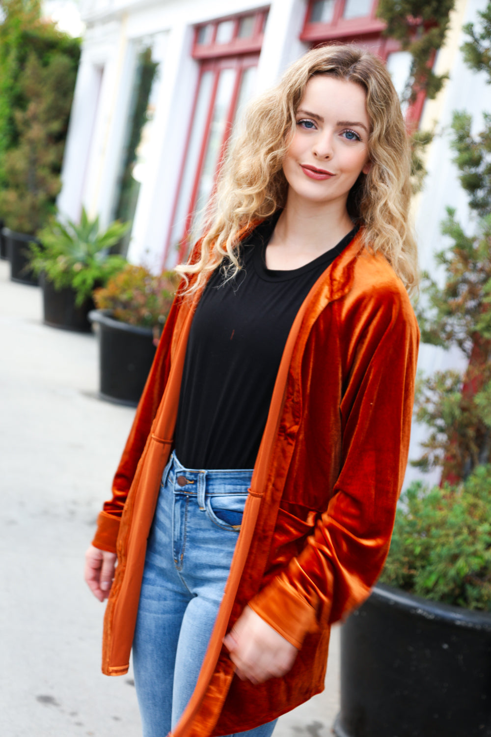 Rust Velvet Button Down Tunic Top