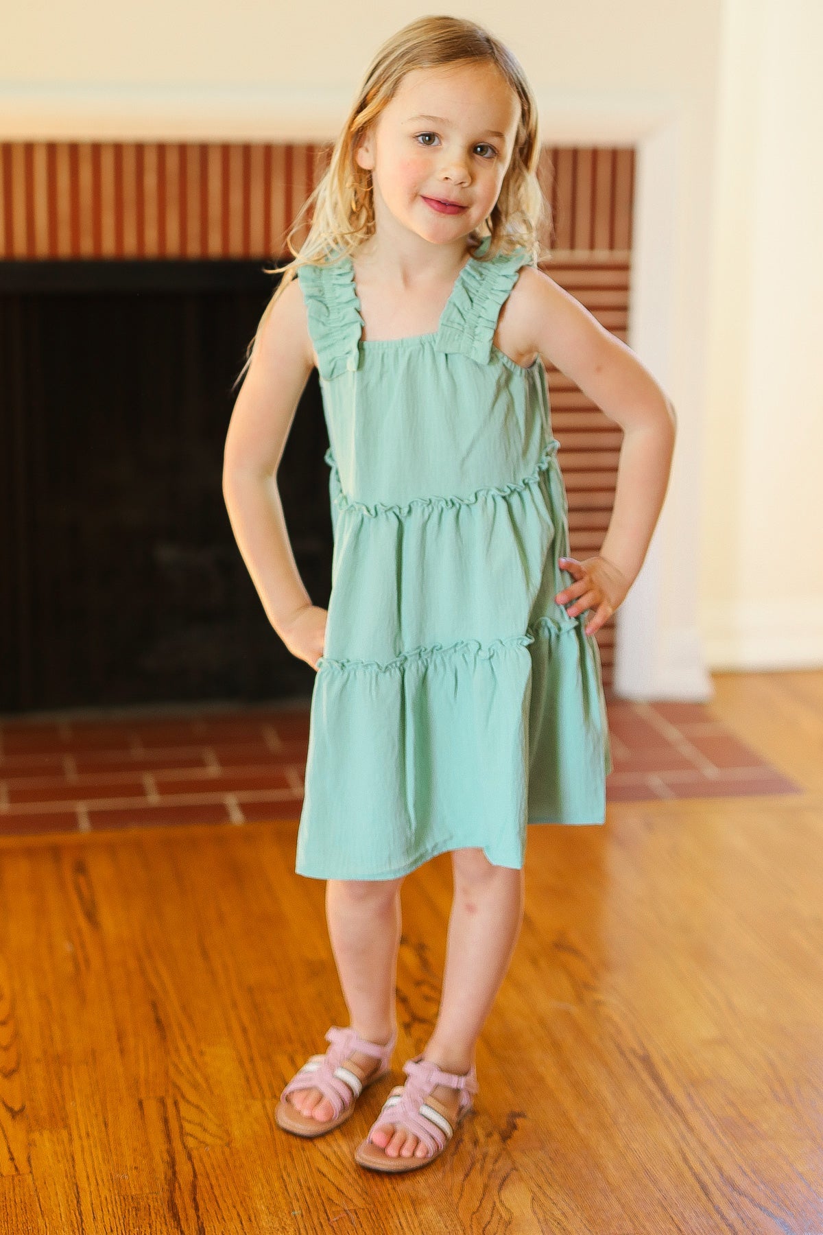 Sage Ruffle Strap Tiered Dress