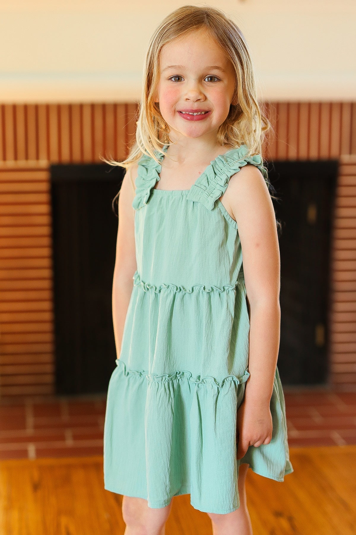 Sage Ruffle Strap Tiered Dress