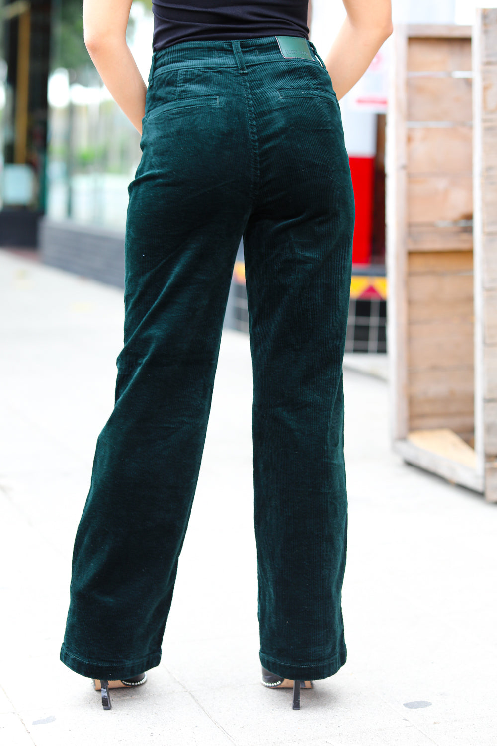 Emerald Green Corduroy High Rise Wide Leg Pants