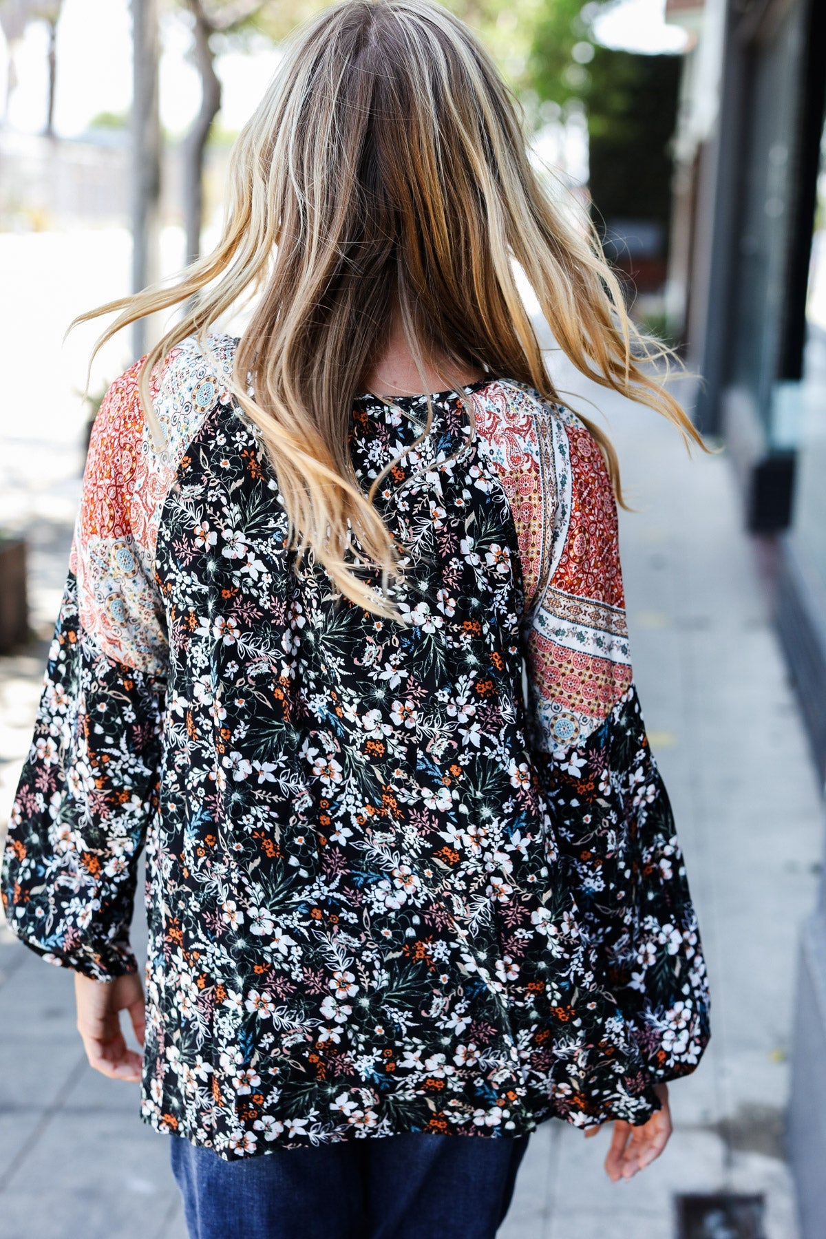 Boho Floral Ethnic Front Tie Woven Blouse