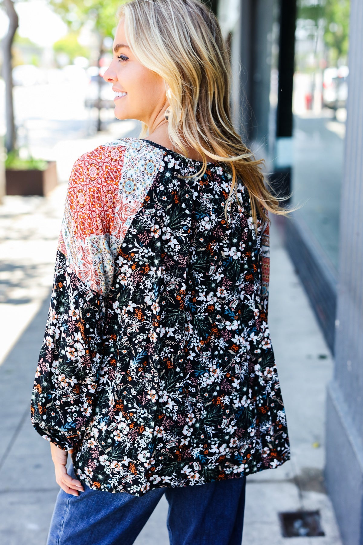 Boho Floral Ethnic Front Tie Woven Blouse