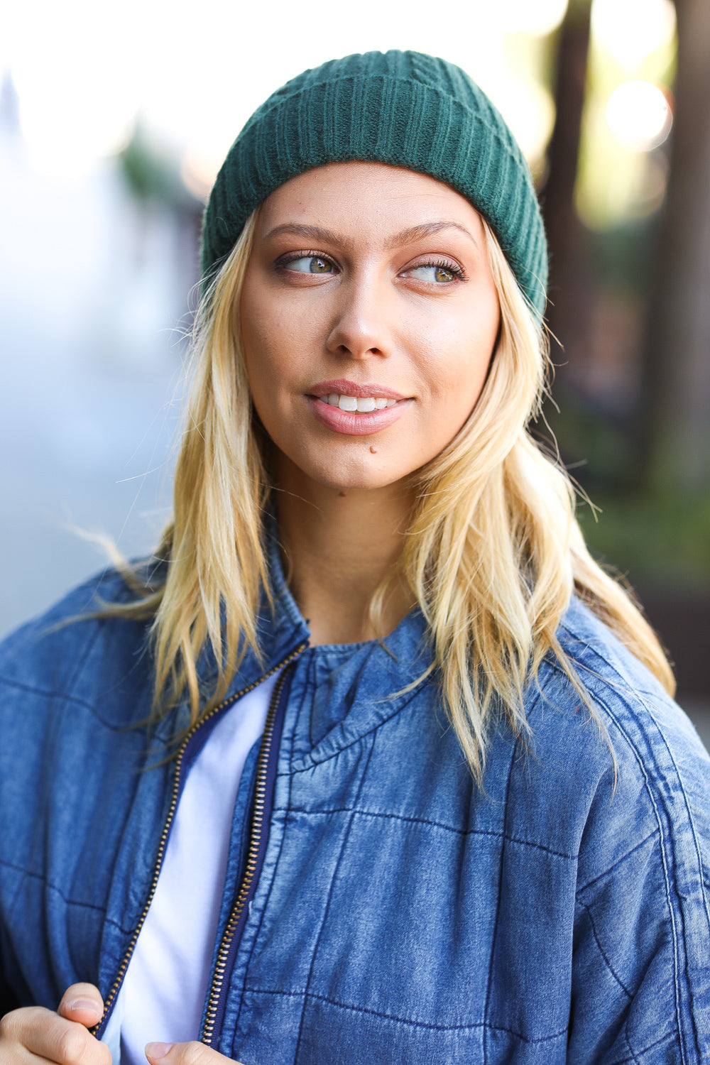 Emerald Green Cable Knit Beanie