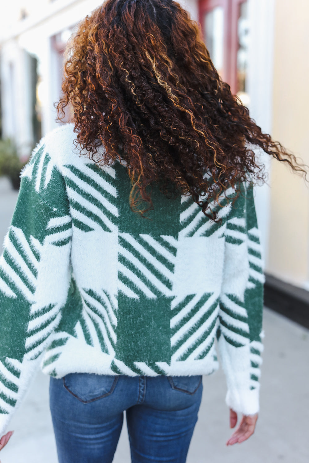 Green Plaid Soft Brushed Hairy Sweater