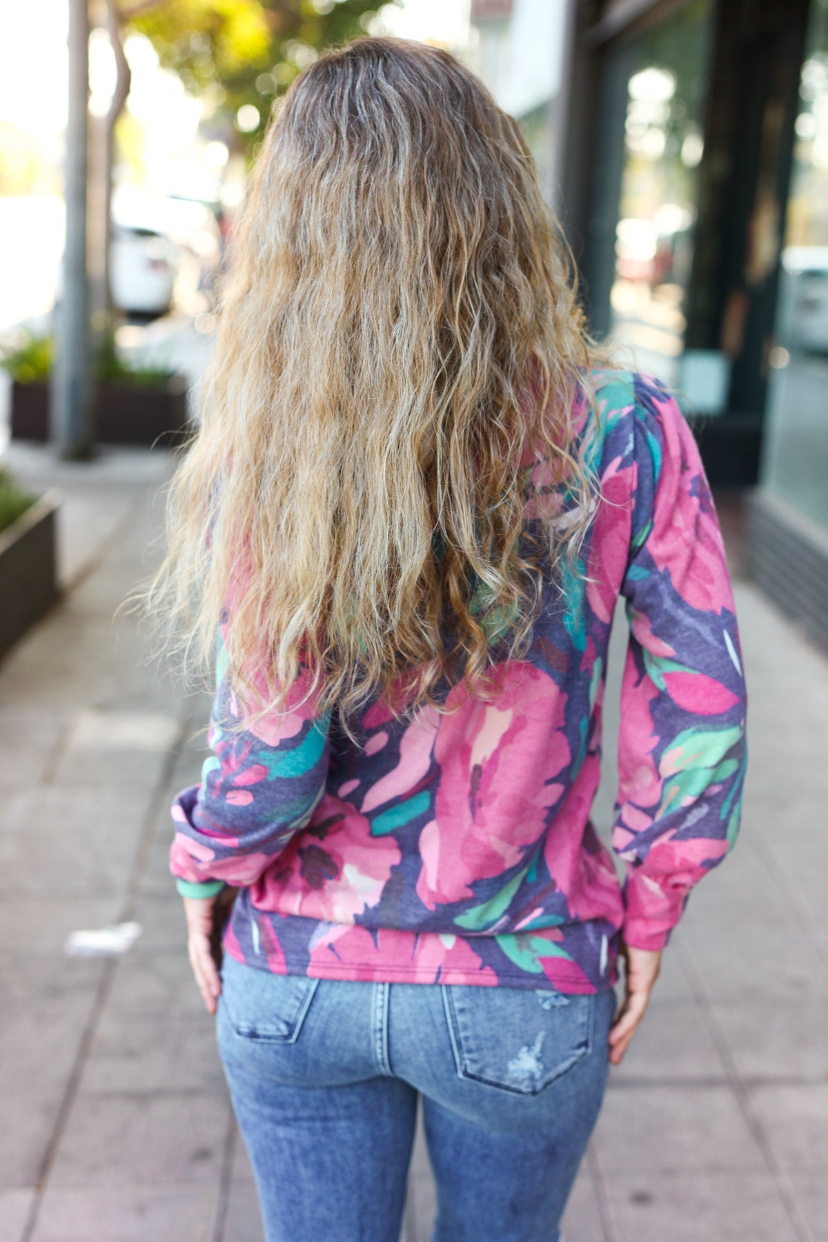 Navy Floral Brushed Hacci Sweater Top