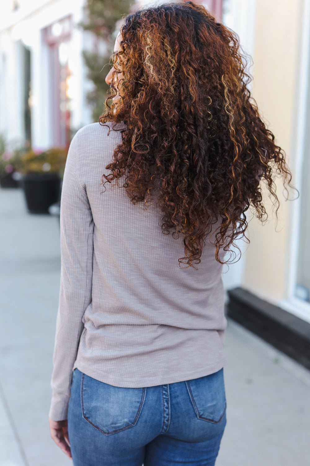 Taupe Rib Crochet Button Down Top