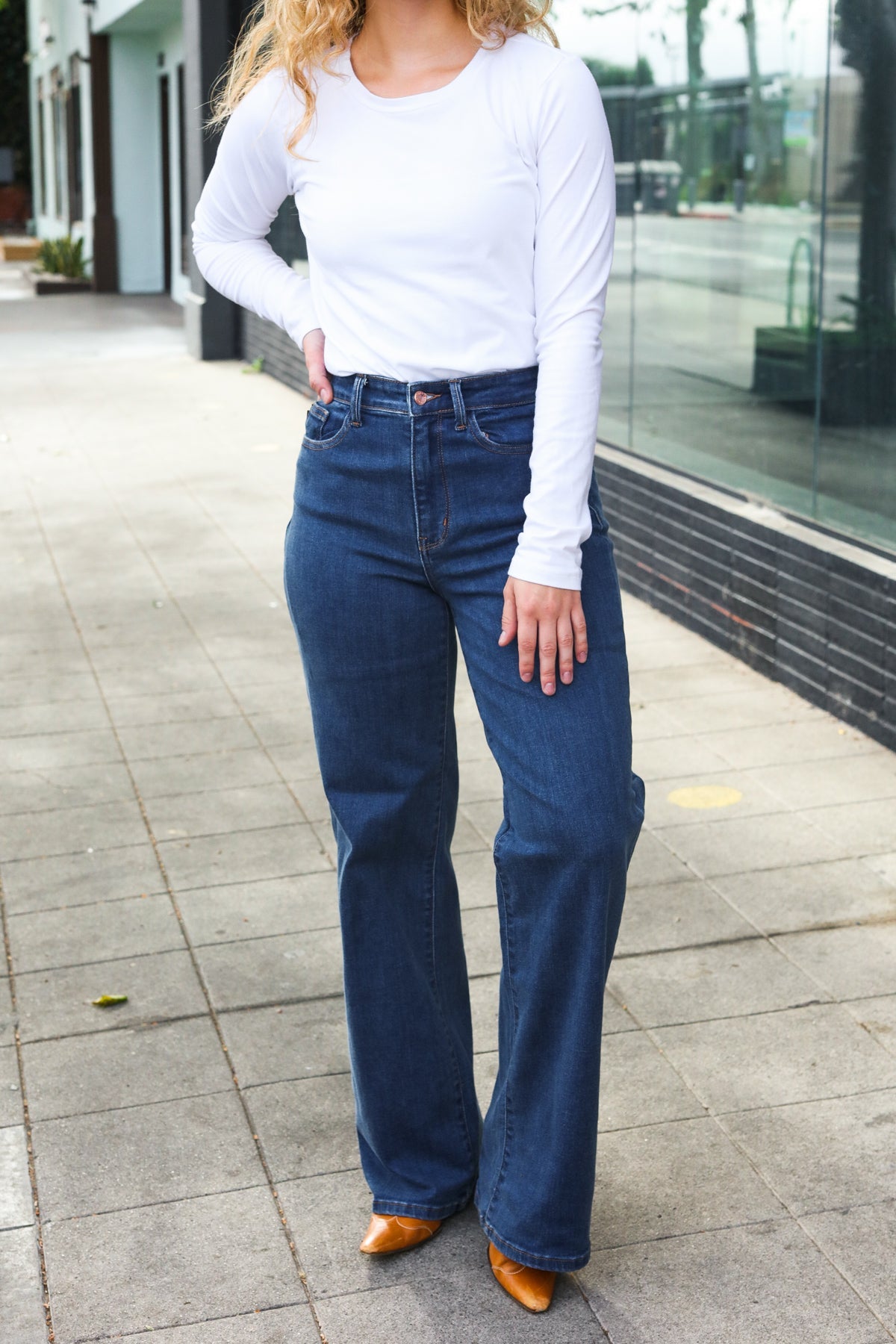 Medium Wash High Waist Wide Leg Jeans