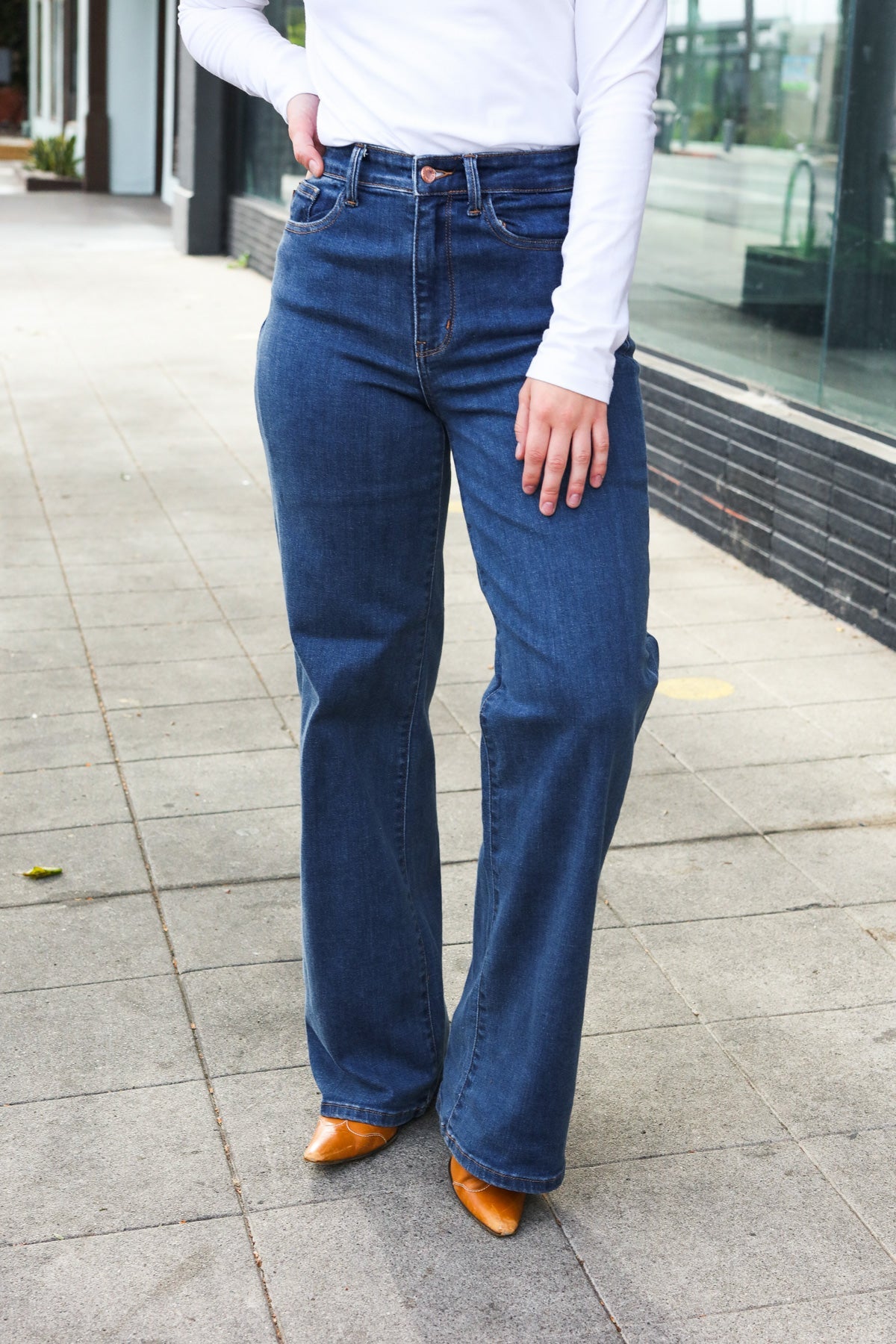 Medium Wash High Waist Wide Leg Jeans