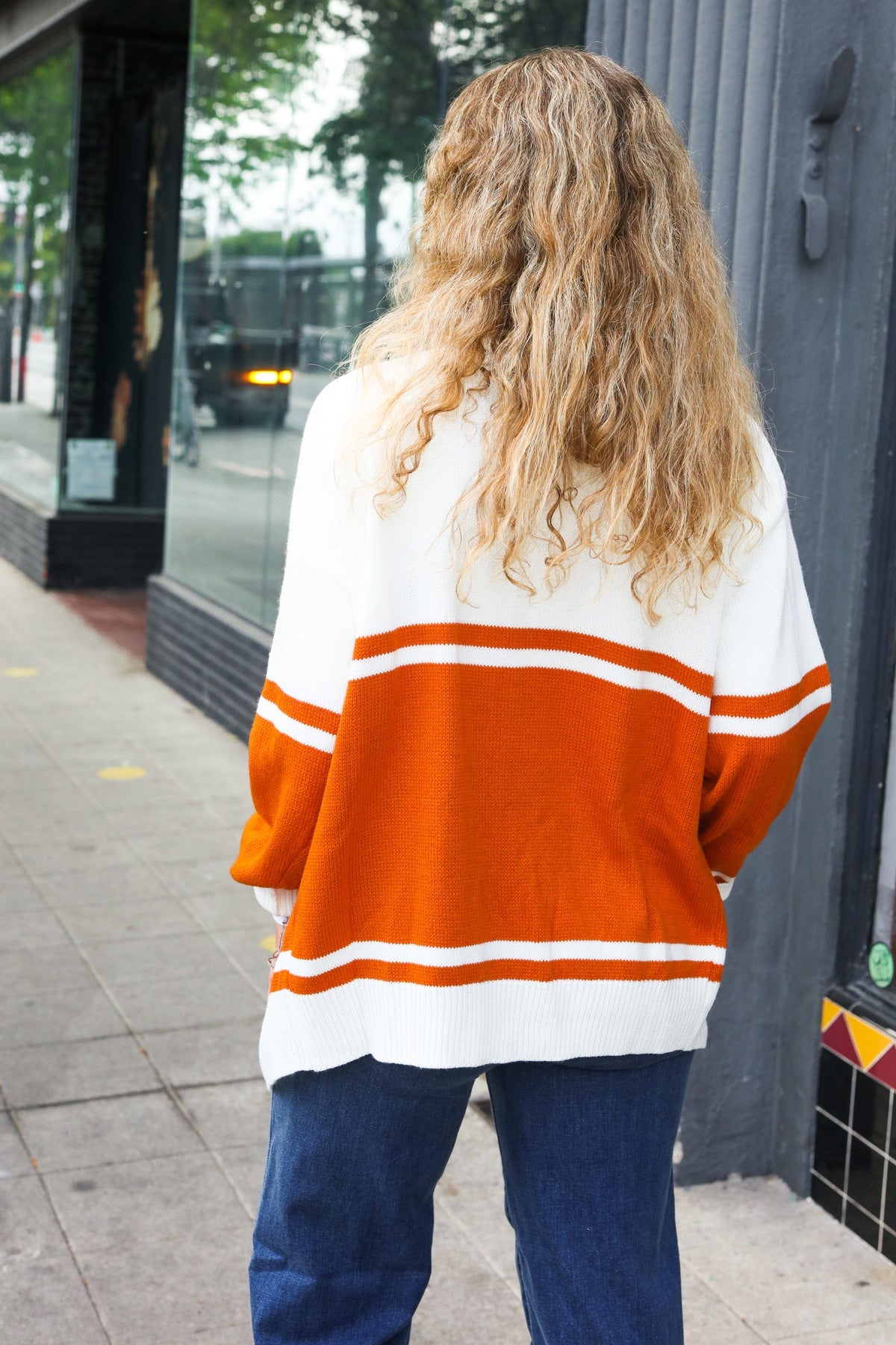 Burnt Orange "T" Embroidered Cardigan