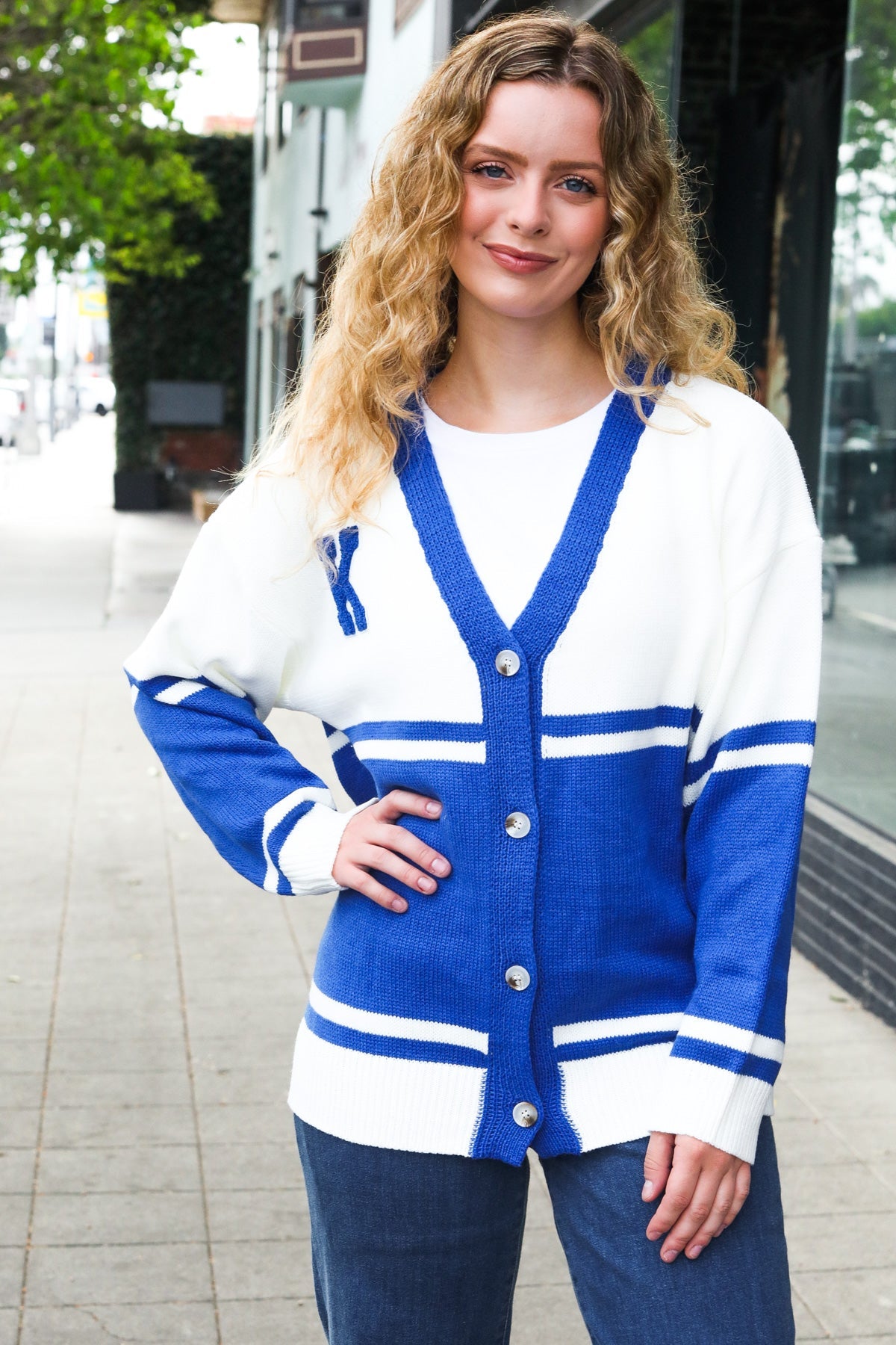 Blue "K" Embroidered Cardigan