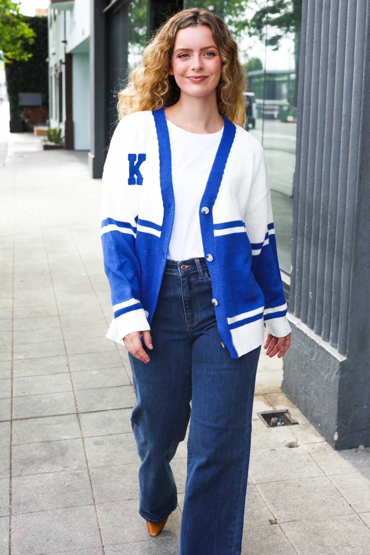 Blue "K" Embroidered Cardigan