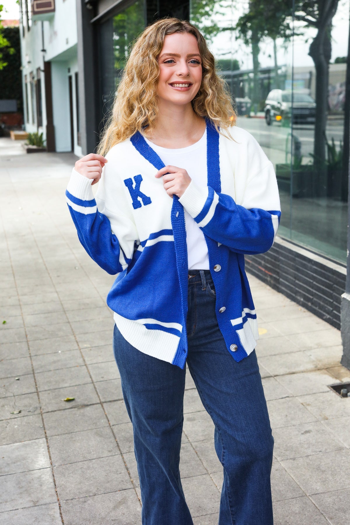 Blue "K" Embroidered Cardigan