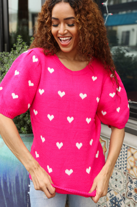 Pink & White Heart Oversized Jacquard Sweater