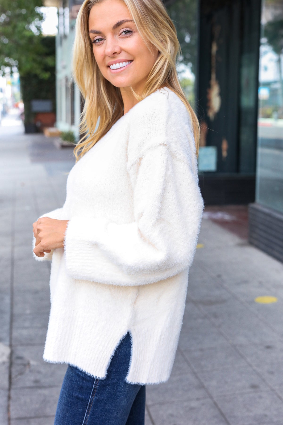 Ivory Fuzzy Soft Knit Sweater