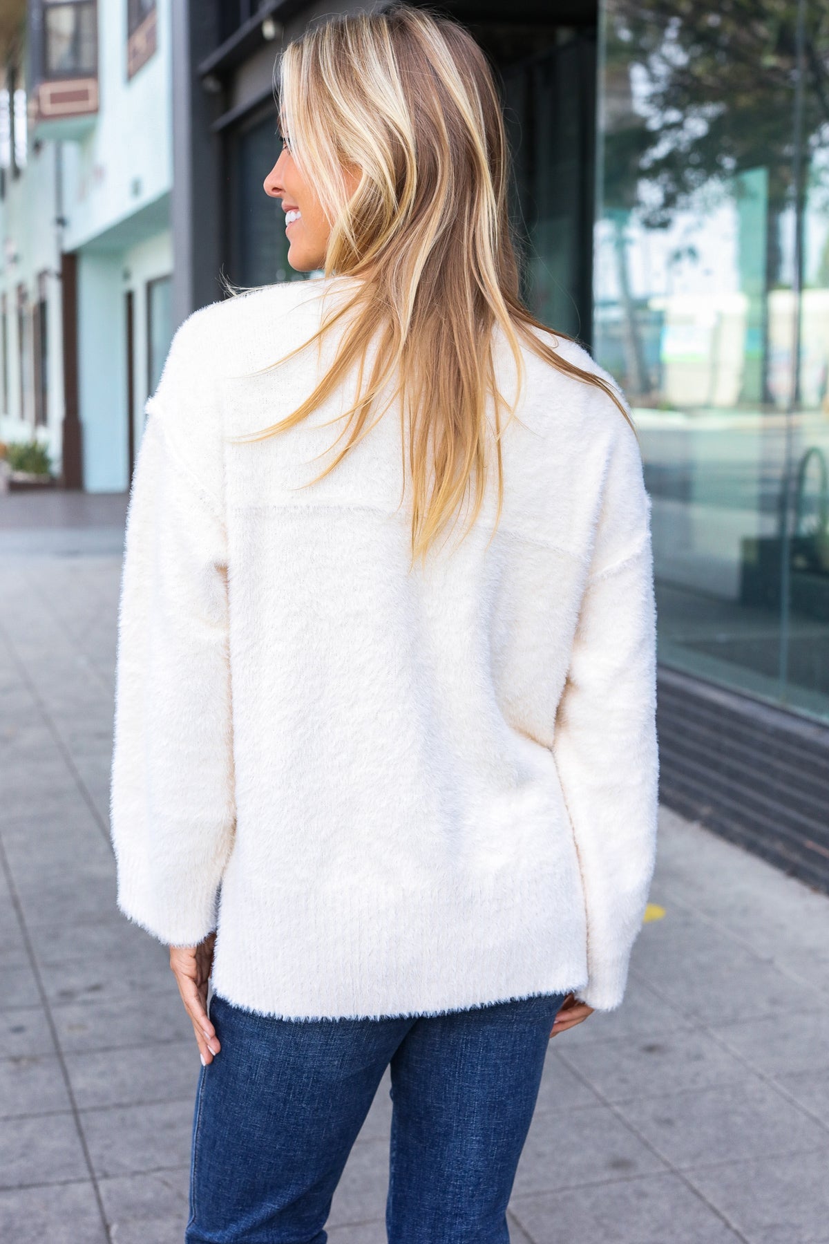 Ivory Fuzzy Soft Knit Sweater