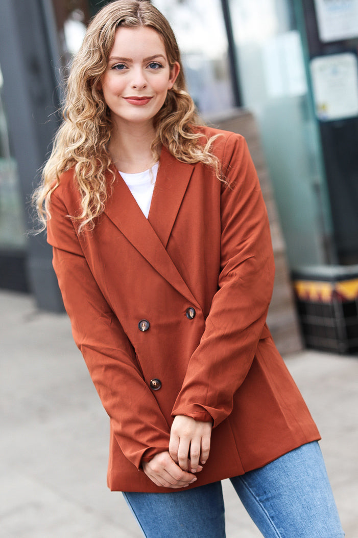 Rust Double Button Collar Lapel Blazer