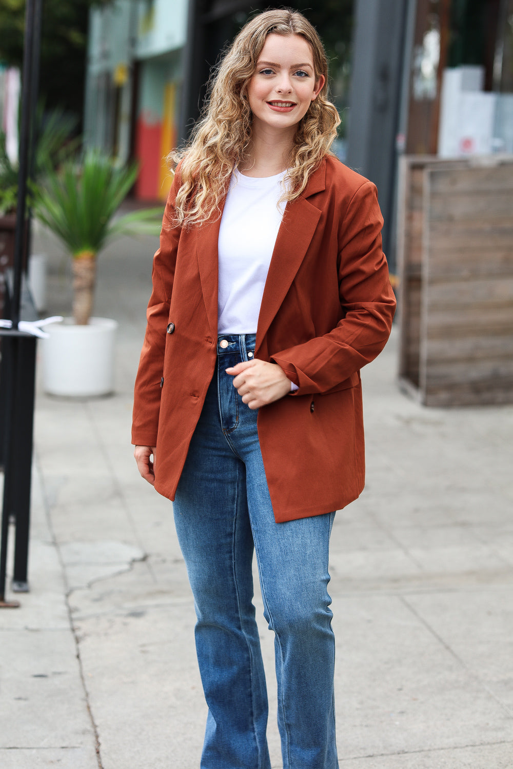 Rust Double Button Collar Lapel Blazer