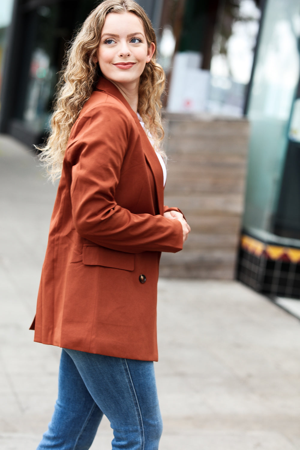 Rust Double Button Collar Lapel Blazer