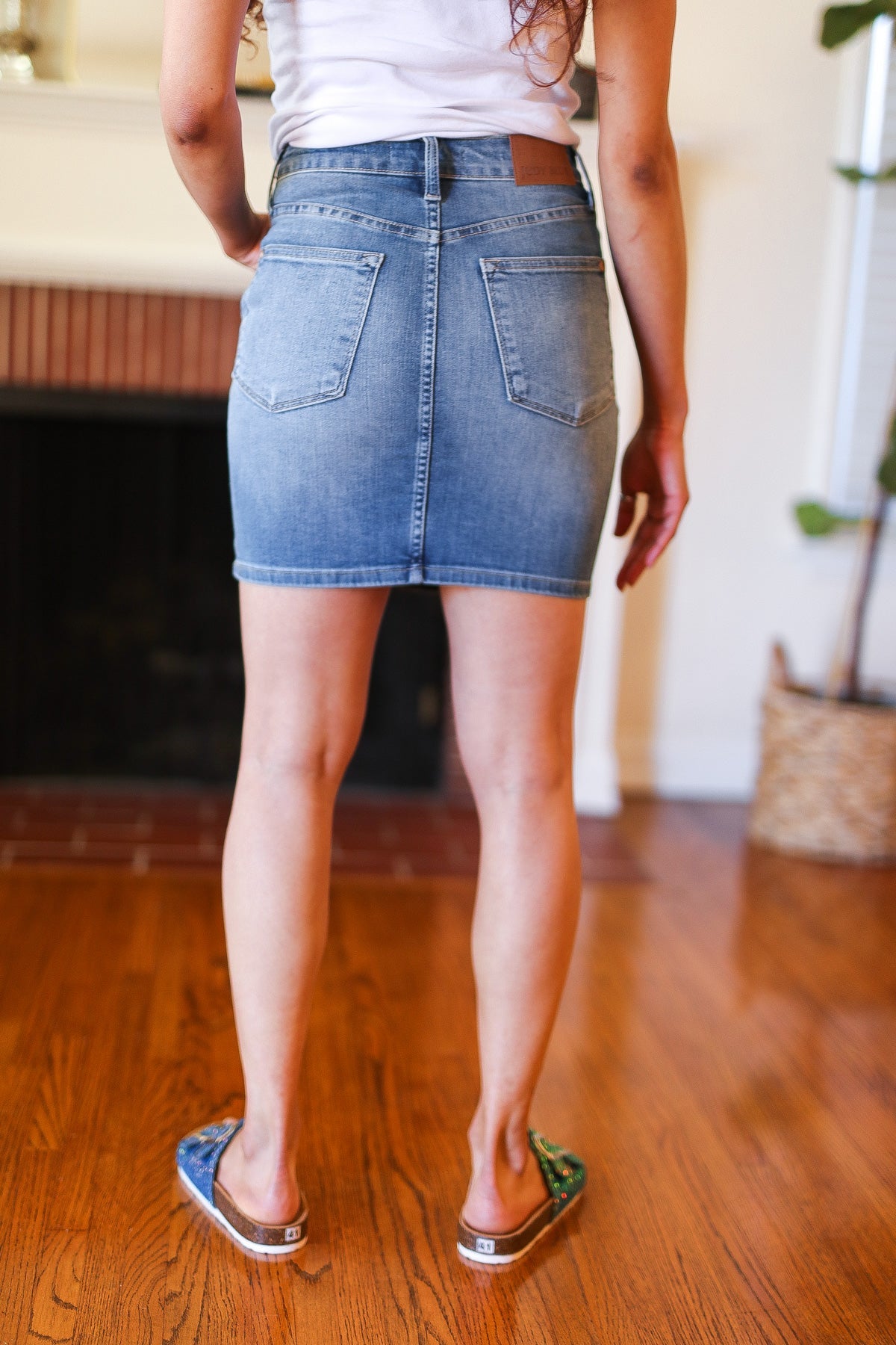 Medium Wash High Rise Tummy Control Denim Skirt