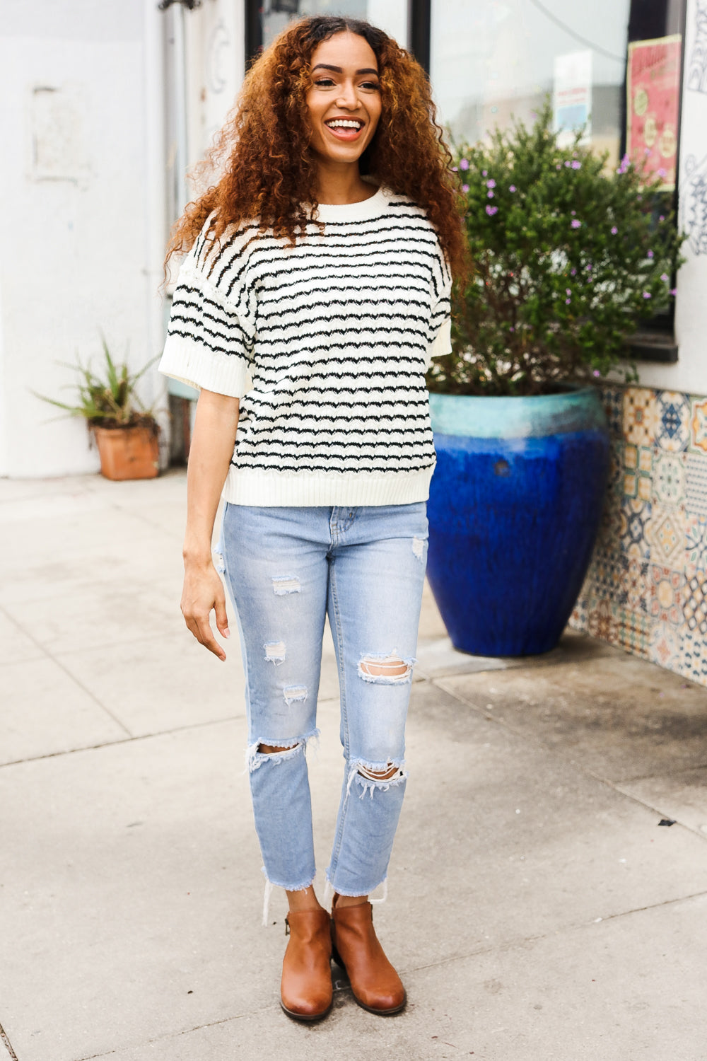 Ivory & Black Wavy Stripe Sweater