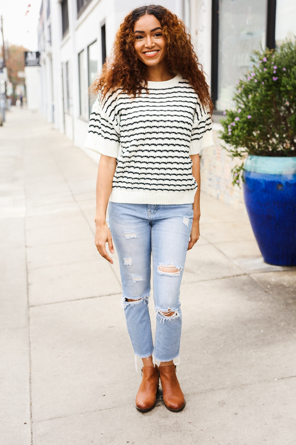 Ivory & Black Wavy Stripe Sweater