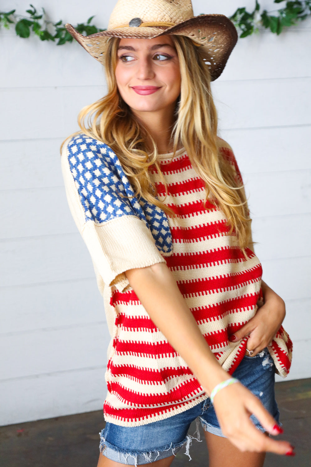 American Flag Jacquard Knit Sweater Top