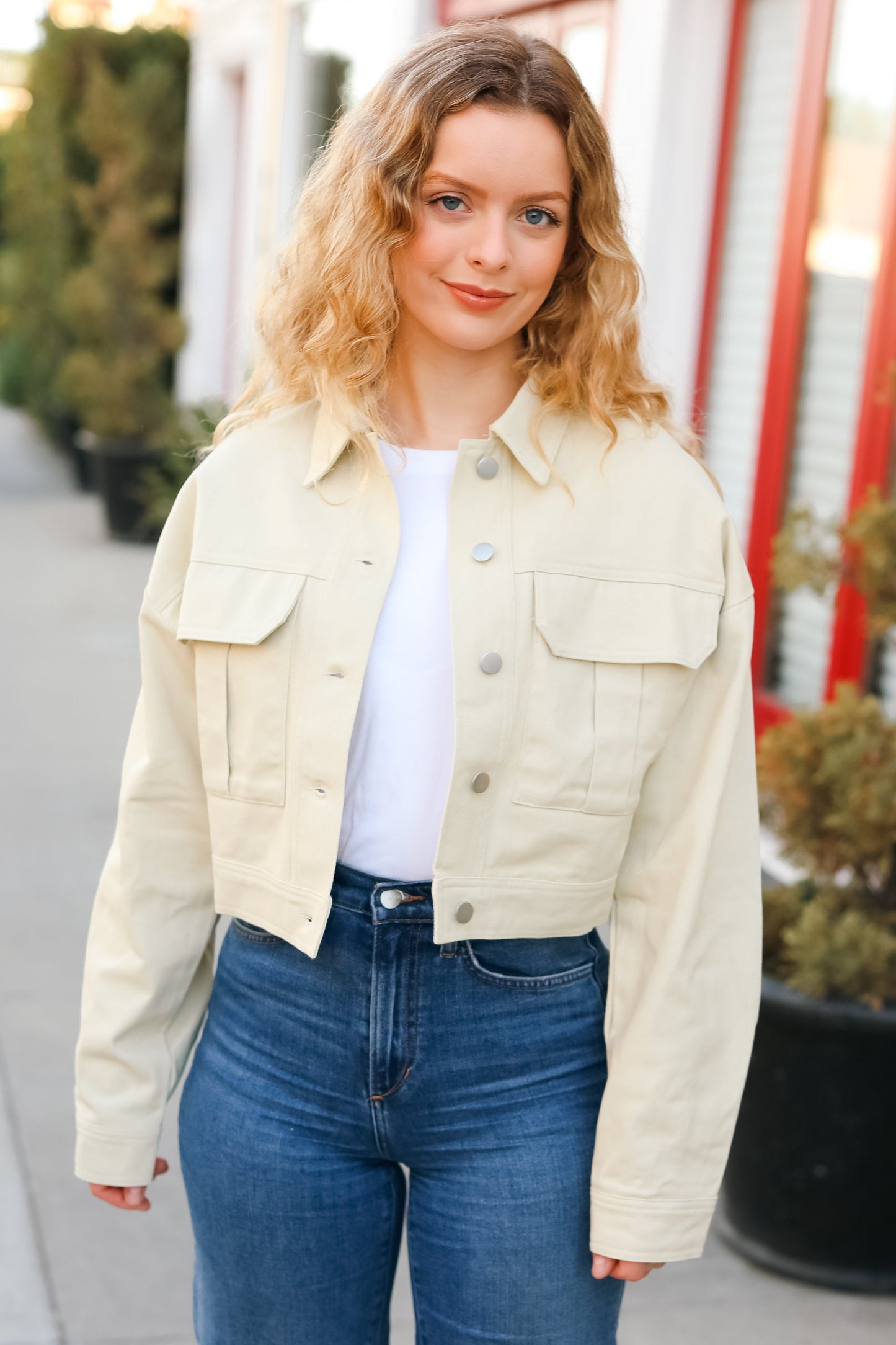 Natural Cotton Twill Cropped Jacket