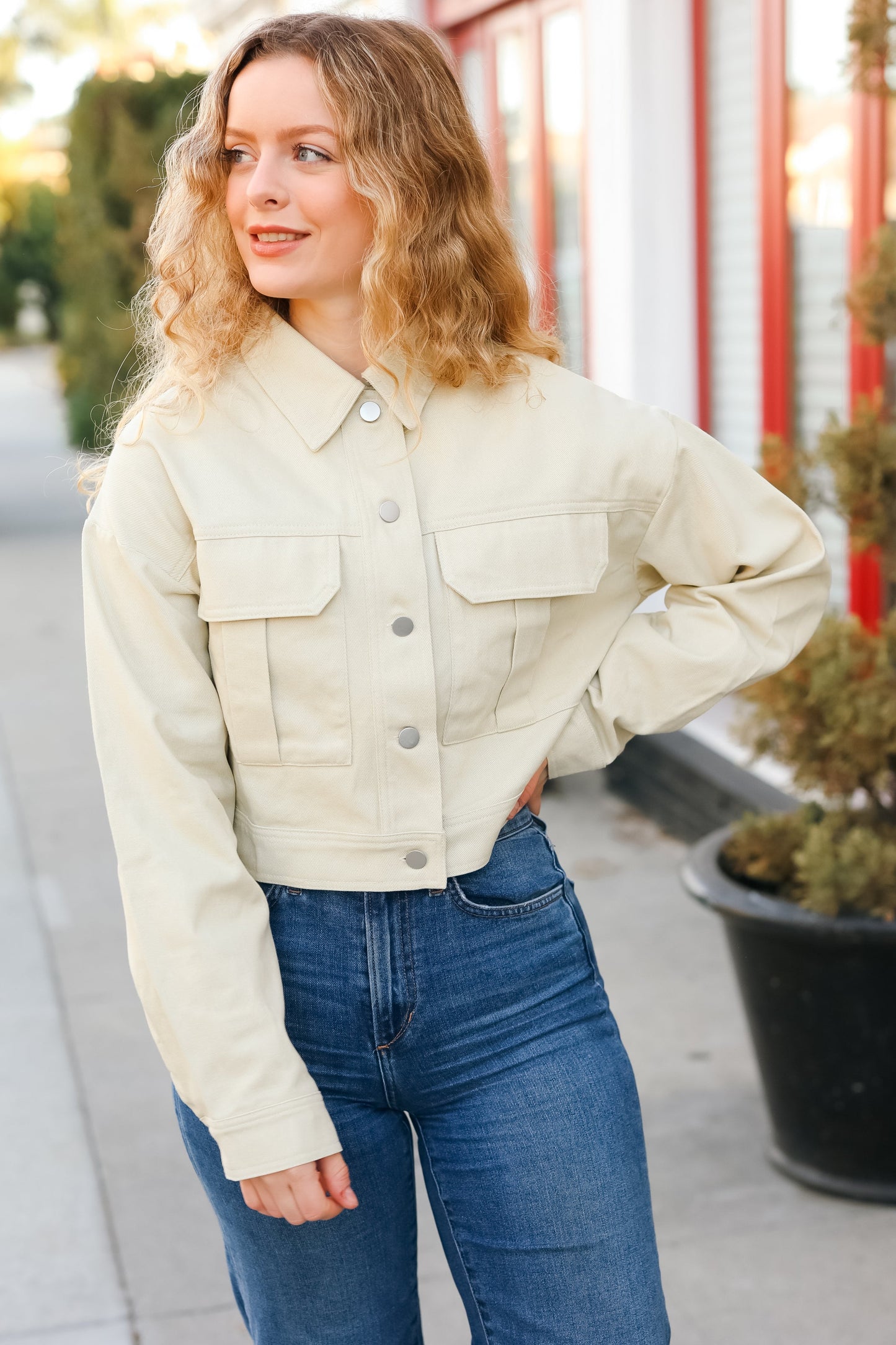 Natural Cotton Twill Cropped Jacket
