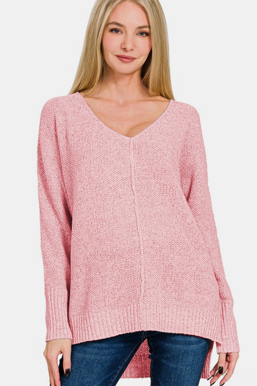 V-Neck Center Seam Hi-Low Sweater