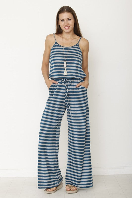 Striped Drawstring Jumpsuit