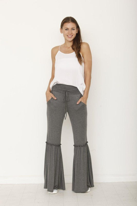 Plus Drawstring Ruffle Wide Leg Pants