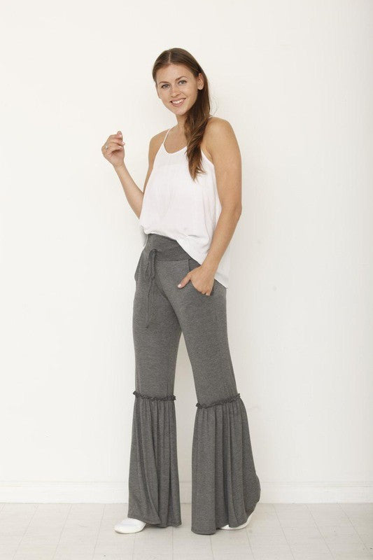 Plus Drawstring Ruffle Wide Leg Pants