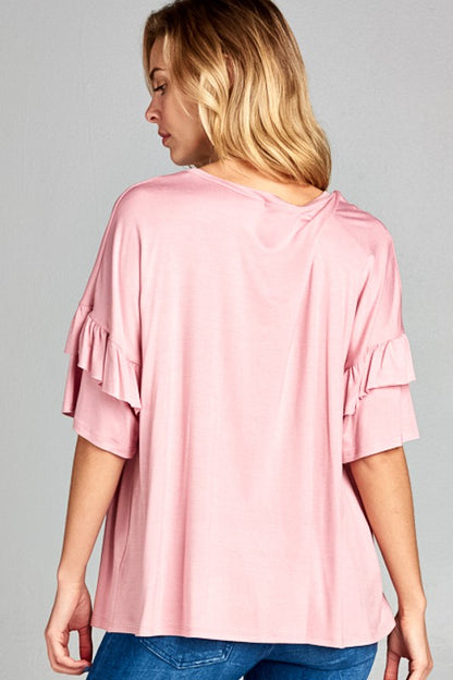 Plus Solid Ruffle Sleeve Everyday Top