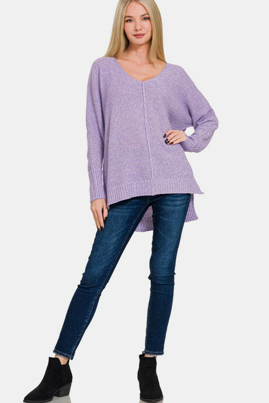 V-Neck Center Seam Hi-Low Sweater